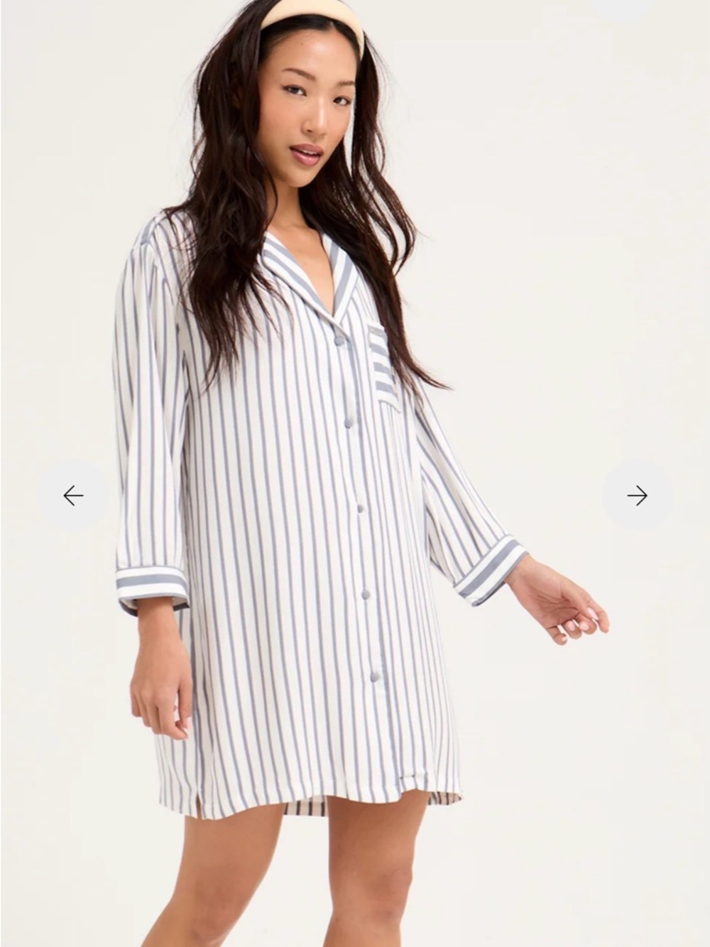 NWT Pretty You London Boyfriend Stripe Nightshirt,  Grey/Ecru; Sz: M